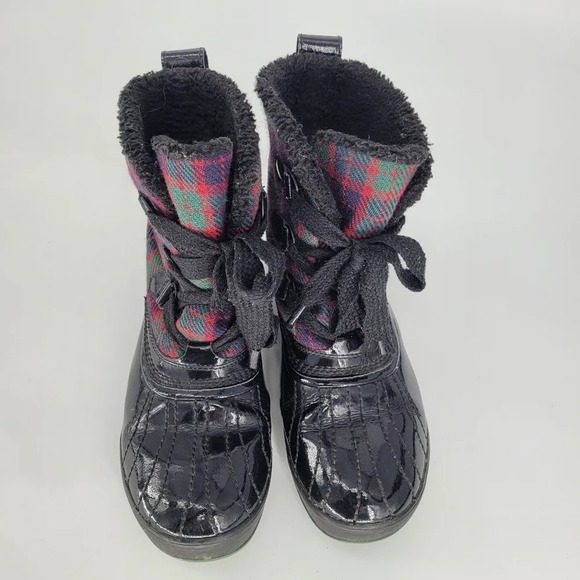 Sorel Tivoli black bumper red greed plaid rubber waterproof booties 10 - Picture 5 of 12